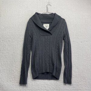 VTG Tommy Hilfiger Womens M Cable Knit Sweater Shawl Collar Neutral Grey